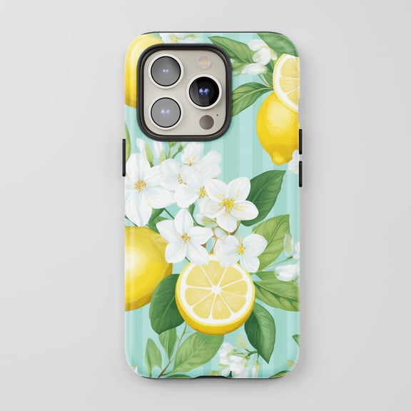 Lemon For All iPhone Series Protective Phone Case Botanical Mint Green Striped