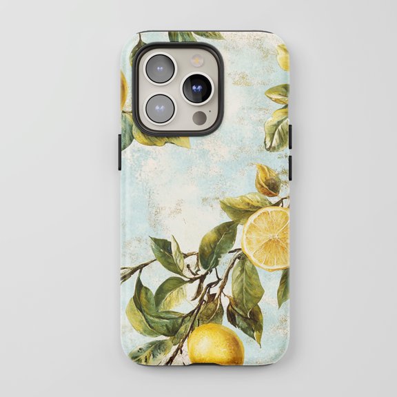 Lemon For All iPhone Series Protective Phone Case Watercolor Botanical Light Blue Yellow Green