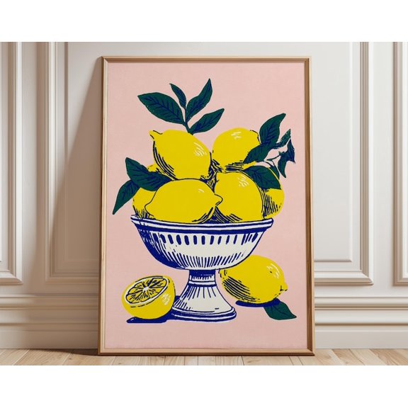 Lemon Fruit Bowl Wall Art Print, Unframed Paper Poster 24x36in