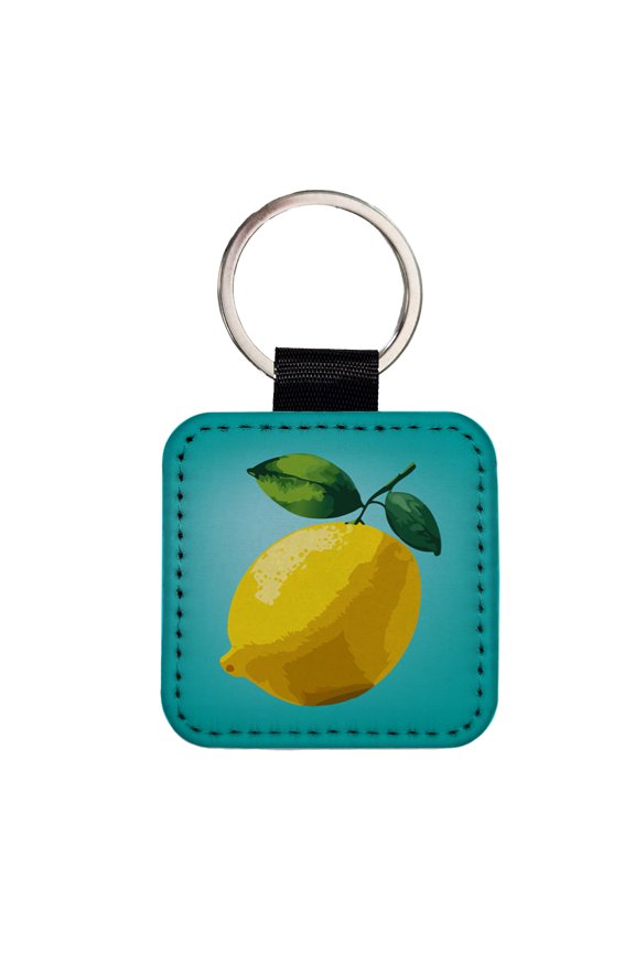 Lemon Fruit Citrus Faux Leather Square Keychain