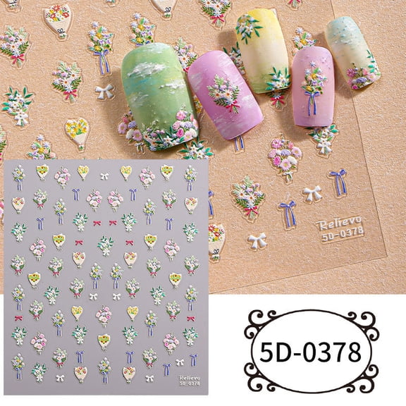 Lemon Fruit Flower Butterfly 5D Nail Art Stickers, Embossed and Fresh Style