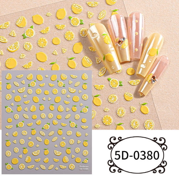 Lemon Fruit Flower Butterfly 5D Nail Art Stickers, Embossed and Fresh Style