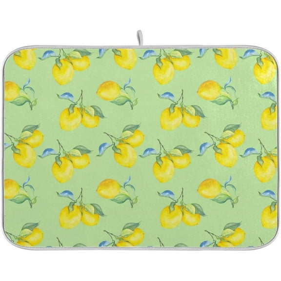 Lemon Fruit Green Dish Drying Mat Fun Print Quick Dry Large Pad Dish Mat for Kitchen Dishes Counter Mat 18x24 Inch