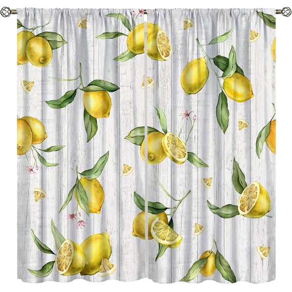 Windows Apps Retro Lemon Fruit Kitchen Blackout Curtains Vintage Country Farmhouse Wood ...
