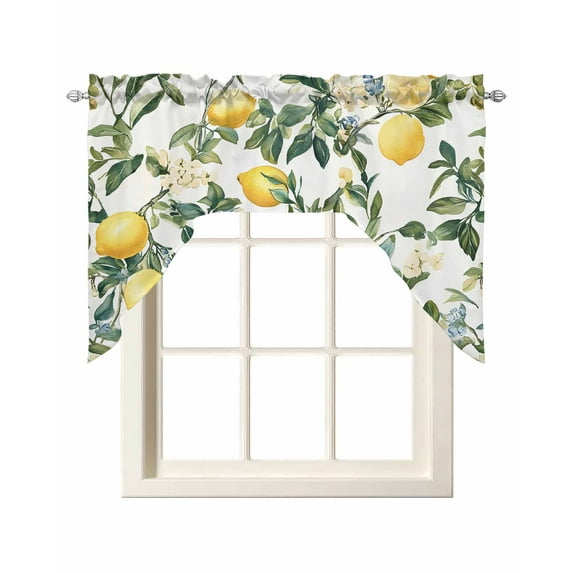 Lemon Fruit Kitchen Swag Valances for Windows, Vintage Tree Leaf Branch Flower Floral Swag Valances Curtains for Living Room, Rod Pocket Window Treatments for Bathroom, Bedroom, Cafe, 56"x36"