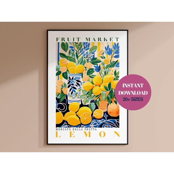 Lemon Fruit Market, Vintage Fruit Art, Fruit Market Poster, Lemon Poster, Yellow Wall Art, Colorful Wall Art, Fruit Print, Trendy Poster Wall Art, Modern Wall Decor For Living Room, 8x12 UNFRAMED