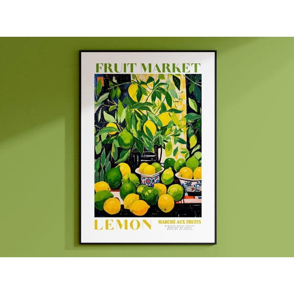 Lemon Fruit Market, Vintage Fruit Art, Fruit Market Poster, Lemon Poster, Yellow Wall Art, Colorful Wall Art, Fruit Print, Trendy Poster Wall Art, Modern Wall Decor For Living Room, 8x12 UNFRAMED