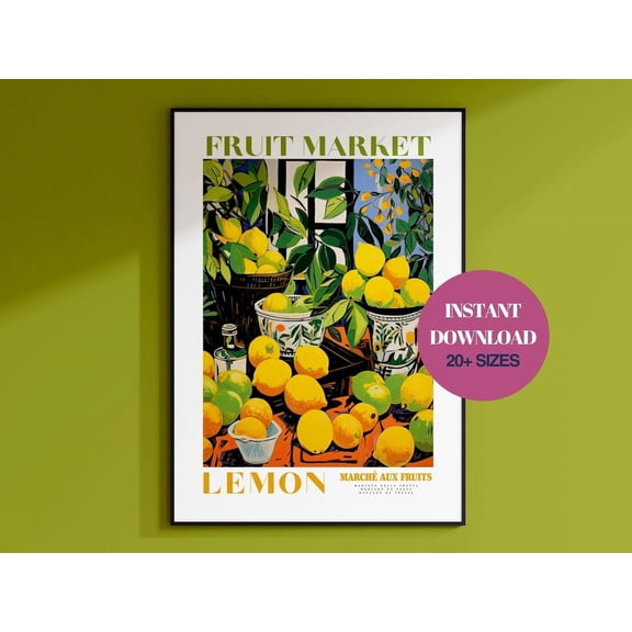 Lemon Fruit Market, Vintage Fruit Art, Fruit Market Poster, Lemon Poster, Yellow Wall Art, Colorful Wall Art, Fruit Print, Trendy Poster Wall Art, Modern Wall Decor For Living Room, 8x12 UNFRAMED