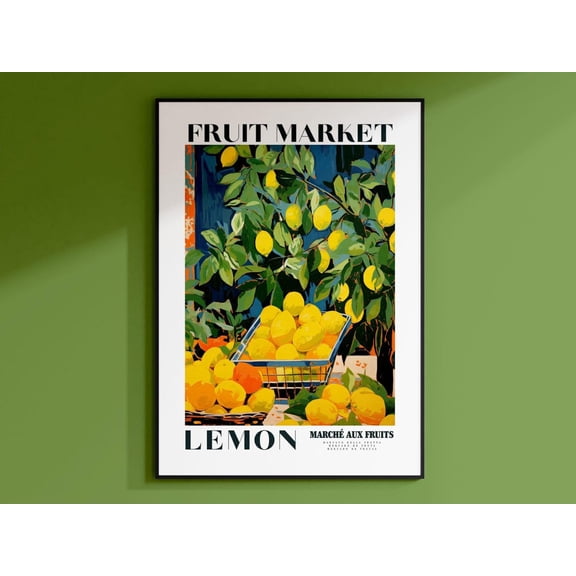 Lemon Fruit Market, Vintage Fruit Art, Fruit Market Poster, Lemon Poster, Yellow Wall Art, Colorful Wall Art, Fruit Print, Trendy Poster Wall Art, Modern Wall Decor For Living Room, 8x12 UNFRAMED