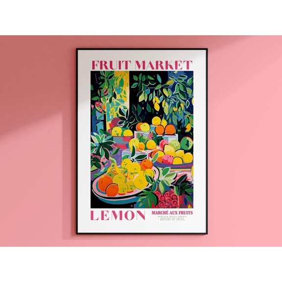 Lemon Fruit Market, Vintage Fruit Art, Fruit Market Poster, Lemon Poster, Yellow Wall Art, Colorful Wall Art, Fruit Print, Trendy Poster Wall Art, Modern Wall Decor For Living Room, 8x12 UNFRAMED