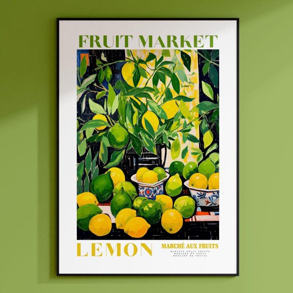 Lemon Fruit Market Vintage Fruit Art Fruit Market Poster Lemon Poster Yellow Wall Art Colorful Wall Art Fruit Print Trendy Poster