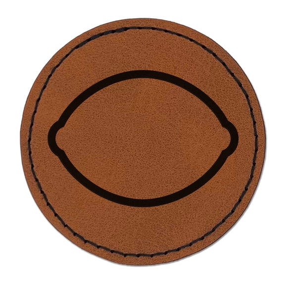 Lemon Fruit Outline 2.5" Faux Leather Round Engraved Iron-On Patch - Brown