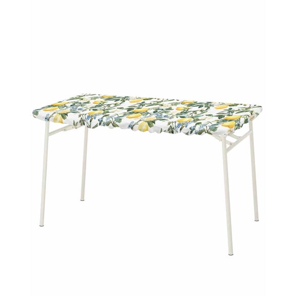 Lemon Fruit Rectangle Tablecloth, Waterproof Elastic Fitted Table Covers for 8 Foot Tables, 32x96inch Decorative Tablecloths for Picnic, Camping, Outdoor, Vintage Tree Leaf Branch Flower Floral