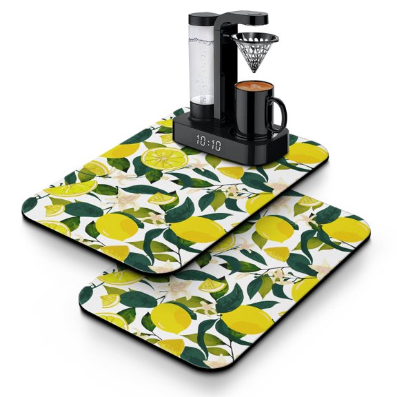 Lemon Fruits Dish Drying Mat Heat Resistant Drying Mat for Kitchen Counter Collapsible Bar Mats for Shop Countertops (19.5x12in,Set Of 2)