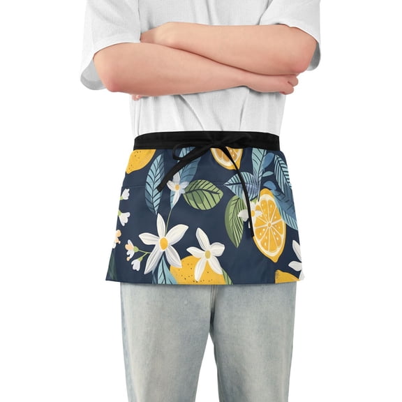 Lemon Fruits Lemon Blooms Waist Apron Adjustable Server Half Apron Kitchen Cooking with 3 Pockets for Men Women