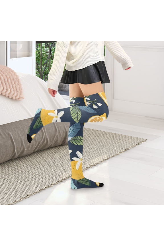 Lemon Fruits Lemon Blooms Womens Thigh High Stocks Over Knee High Socks Thigh Tigh Boot Stockings