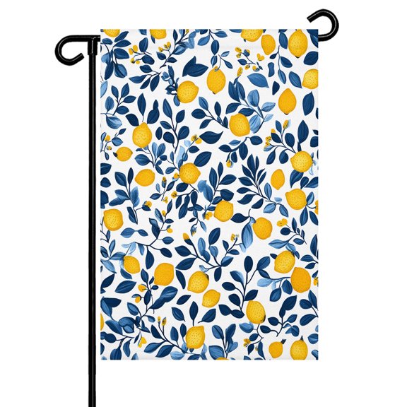 Lemon Garden Flag 12x18 Inch Vintage Watercolor Yellow Lemon Fruit Blue Leaf Plant Double Sided Small Decorative Garden Flags for Outside, Outdoor Yard Porch Lawn Decoration