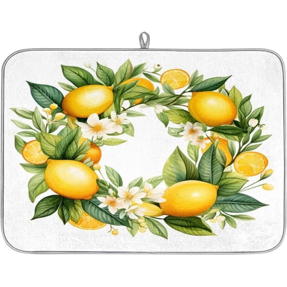 Lemon Garland Dish Drying Mat for Kitchen Counter Reversible Super Absorbent Fiber Dish Drying Pad with Non-Slip Backing for Countertop Tea Coffee Bar Accessories 16 x 18 Inch