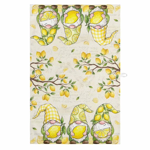 Lemon Gnomes 1 Pack Kitchen Towel, Water Absorbent Dish Towel, Summer Tropical Lemon Fruits Farmhouse Decorative Hand Towels - Quick Drying Cloth for Cooking Baking, 18x28 Inch
