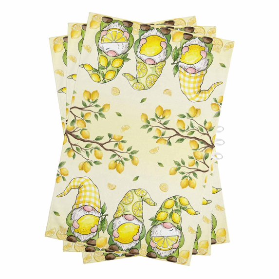 Lemon Gnomes Kitchen Towels Set of 3, Water Absorbent Dish Towel, Summer Tropical Lemon Fruits Yellow Decorative Hand Towels - Quick Drying Cloth for Cooking Baking, 18x28 Inch