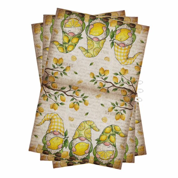 Lemon Gnomes Kitchen Towels Set of 3, Water Absorbent Dish Towel, Summer Vintage Tropical Lemon Fruits Decorative Hand Towels - Quick Drying Cloth for Cooking Baking, 18x28 Inch