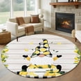 thumbnail image 1 of Lemon Gnomes Round Area Rug 8Ft Washable Large Circle Rugs for Living Room Dorm, Summer Botanical Fruit Wooden Grain Plaid Non-Slip Carpet Floor Mats Indoor Outdoor Carpet Runner Aesthetic Home Decor, 1 of 8