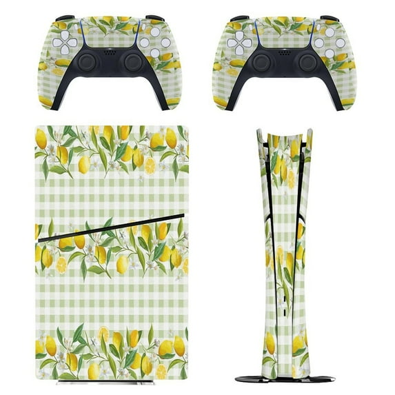 Lemon Green White Plaid PS5/PS5 Pro/PS5 Slim Digital Disc Skin Sticker For Console And Controller Skins