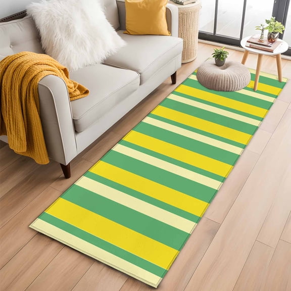 Lemon Green Yellow 2'x6' Runner Rugs for Hallway Kitchen Bedside Non Slip Washable, Summer Modern Farmhouse Striped Entryway Rug Runners with Rubber Backing, Long Carpet Runner for Laundry Room