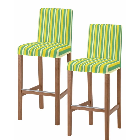Lemon Green Yellow Bar Stool Covers Set of 2, Summer Modern Farmhouse Striped Stretch Washable Bar Chair Covers with Backs, Removable Pub Counter Height Chair Cover for Kitchen Dining Room Cafe