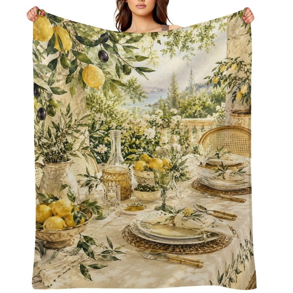Lemon Grove Patio DinnerFlannel Fleece Throw Blanket, Soft Lightweight Cozy Plush Blanket for Couch Sofa Bed, All Season Microfiber Blanket for Home Travel Office, Father’s Day Gift