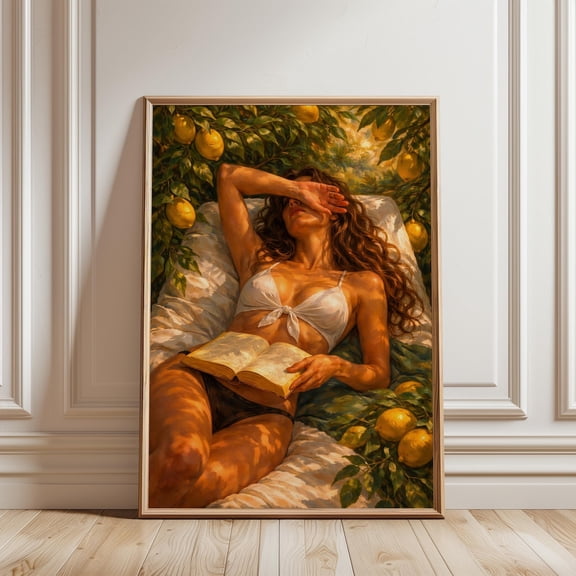 Lemon Grove Woman Reading Mediterranean Summer Amalfi Coast Poster Unframed Paper Print