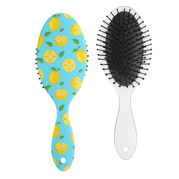 Lemon Hair Brush, I Love Lemons Print Paddle Brush, Vintage Summer Fruit Design, Cute Floral Pattern, Soft Bristle Detangling Brush for Women and Men