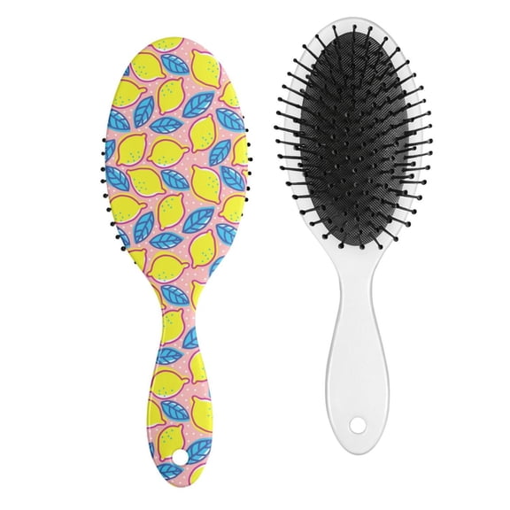Lemon Hair Brush, Retro Floral Lemon Design Detangling Hairbrush, Bright Yellow Summer Fruit Pattern, Cute Vintage Style, Comfortable Grip
