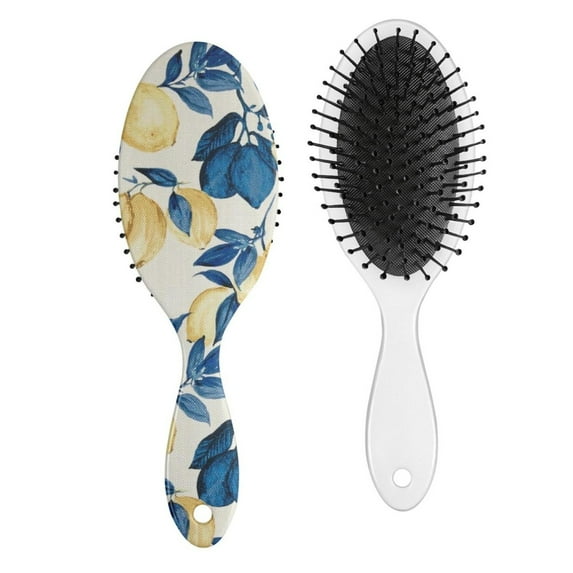 Lemon Hair Brush, Vintage Yellow Lemon Pattern Paddle Brush, Bright Summer Floral Fruit Design, Cute Retro Style, Durable Soft Bristle Brush