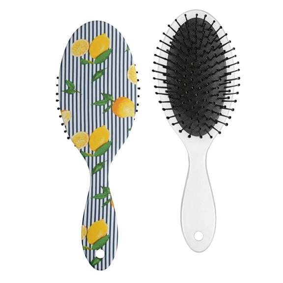 Lemon Hair Brush, Vintage Yellow Lemon Pattern Paddle Brush, Bright Summer Floral Fruit Design, Cute Retro Style, Durable Soft Bristle Brush