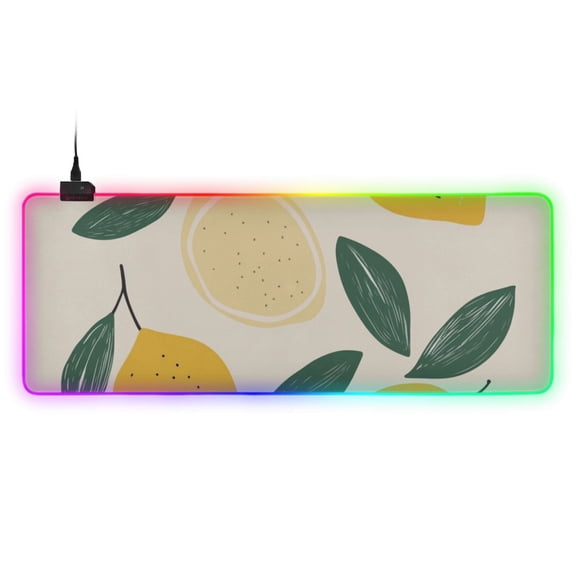 Lemon Hand Drawing Beige Background RGB Gaming Mouse Pad Large Keyboard Mat Rubber Base 13 Light Modes