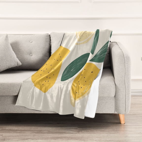 Lemon Hand Drawing Beige Background Throw Blanket 60" x 90" Soft and Warm Blankets for Couch Sofa and Bed