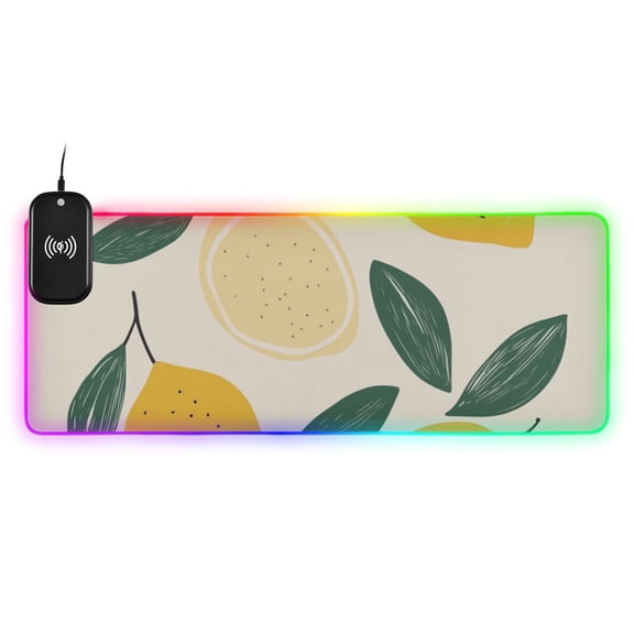 Lemon Hand Drawing Beige Background Wireless Charging RGB Gaming Mouse Pad Large Keyboard Mat Rubber Base 13 Light Modes