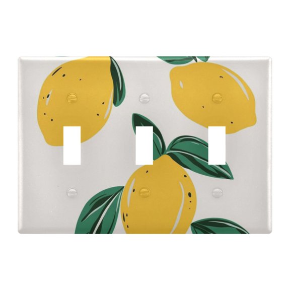 Lemon Hand Drawing White 2 Gang & 3 Gang Decorative Light Switch Plate Faceplate Cover for Bedroom Home Decor