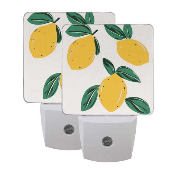 Lemon Hand Drawing White LED Night Light with Smart Sensor Plug Into Wall Dusk to Dawn 2 packs