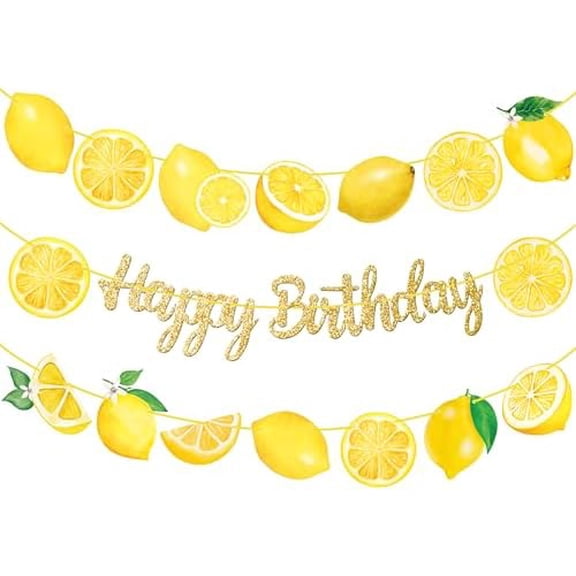 Lemon Happy Birthday Banners Glitter Gold Lemongrass Birthday Party Decorations Yellow Lemon Lemonade Party Decorations for Summer Fruit Themed Bridal Shower Supplies$$Electronics Accessories