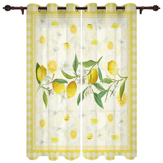 Lemon Idyllic Plaid Fruit Window Treatments Curtains Living Room Window Curtain Modern Bedroom Kitchen Home Decor Drapes