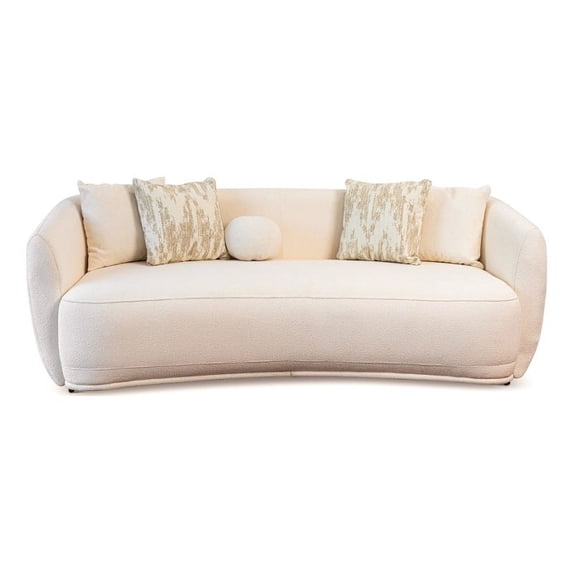 Lemon Japandi Style Luxury Modern Boucle Velvet Curvy Ivory Medium Couch