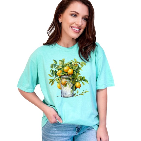 Lemon Jar T-Shirt, Botanical Fruit Graphic Tee, Summer Vibes Shirt, Casual Lemon Print Top, Unisex Garden Lover T-Shirt, Chalky Mint Comfort Colors T-Shirt, XL