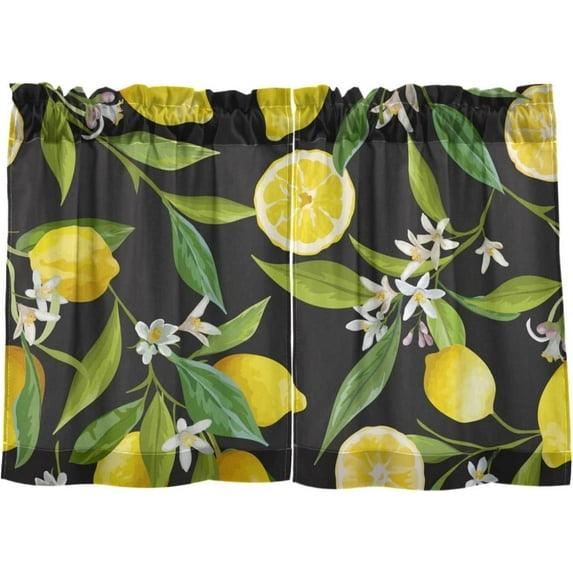 Lemon Kitchen Curtains 2 Panels UV Protected Tier Curtains, Half Window Curtains Kitchen Tiers for Guest Room Bathroom Sink Laundry Room Basement,36 x 27 Inch