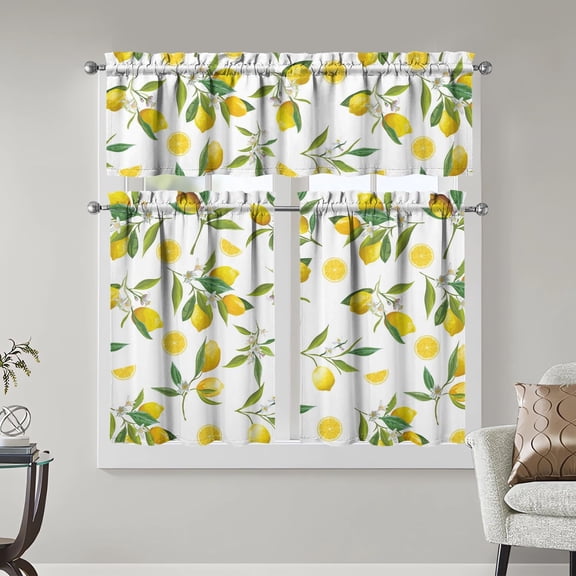 Lemon Kitchen Curtain Set, 52 x 18 inches and 27.5 x 39 inches, 3 Piece, for Kitchen, Bedroom and Living Room