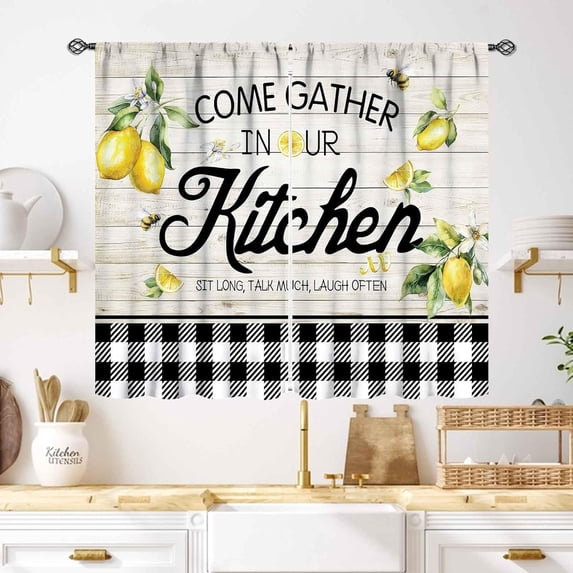 Lemon Kitchen Curtains,Farmhouse Vintage Summer Tropical Fruit Rod Pocket Blackout Window Treatment for Cafe Living Room Bedroom,55X39 Inch