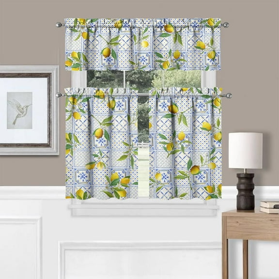 Lemon Kitchen Curtains Sets for Windows Lemon Summer Kitchen Curtain Sink Window Valance 3 Piece Set Lemon Kitchen Decor for Living Room Bedroom 54x36 Inches