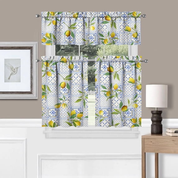 Lemon Kitchen Curtains Sets for Windows Lemon Summer Kitchen Curtain Sink Window Valance 3 Piece Set Lemon Kitchen Decor for Living Room Bedroom 54x36 Inches