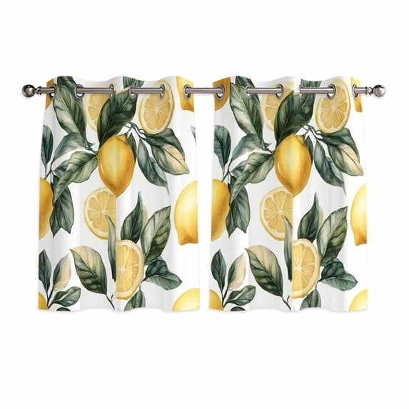 Lemon Kitchen Curtains Short 45 Inch Length, Summer Yellow Fruit Country Spring Leaf Plant Grommet Top Bedroom Living Room Curtains, Light Filtering Cafe Curtain Drapes 2 Panels Set 84''x45''